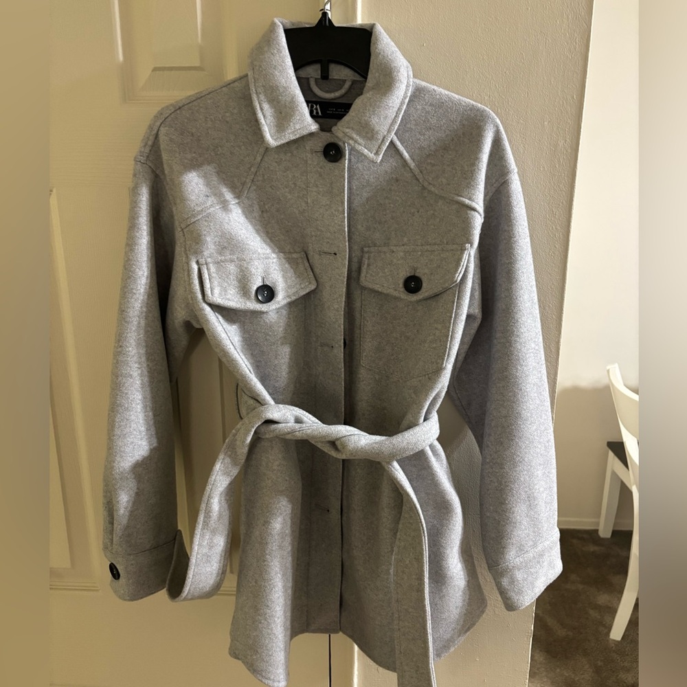 Zara Light Gray Belted Utility Jacket- never worn size S